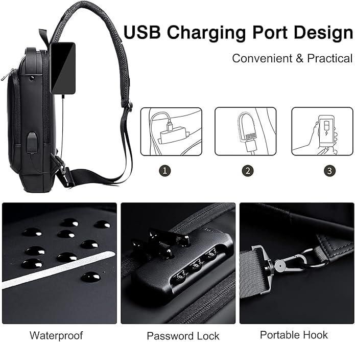Premium Waterproof Sling Bag with USB Charging – Stylish & Versatile for Men & Women