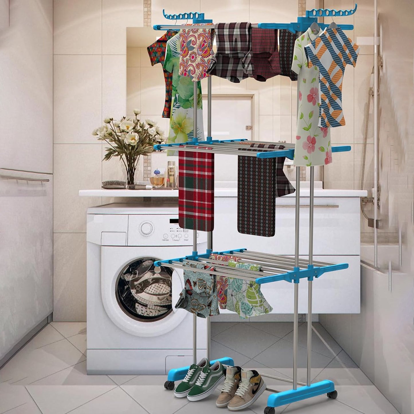 Premium Heavy Duty Stainless Steel 3 Layer Foldable Cloth Drying Stand (1 Set With Colour Box)
