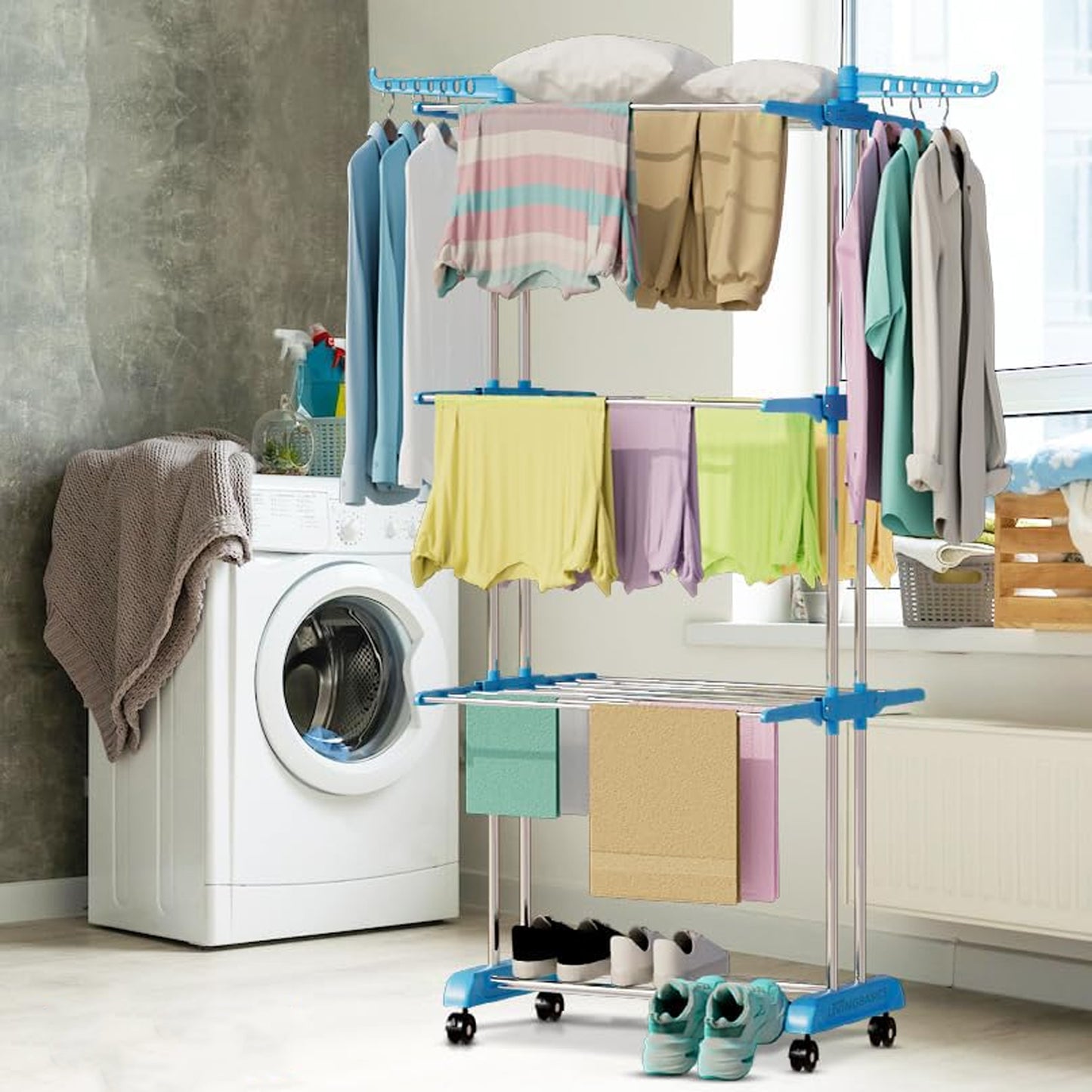 Premium Heavy Duty Stainless Steel 3 Layer Foldable Cloth Drying Stand (1 Set With Colour Box)