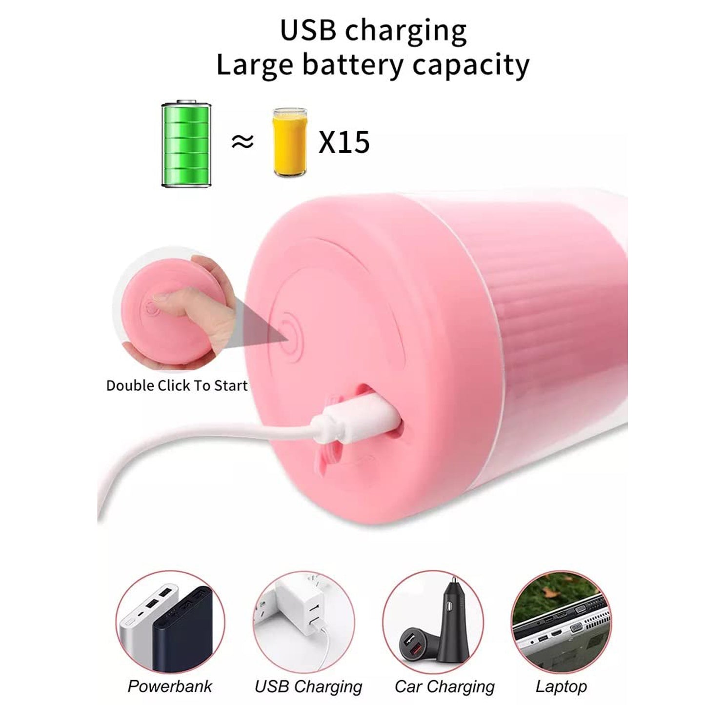 Portable Blender Juicer Bottle – 6 Blades, USB Rechargeable, 420ml Smoothie & Shake Maker