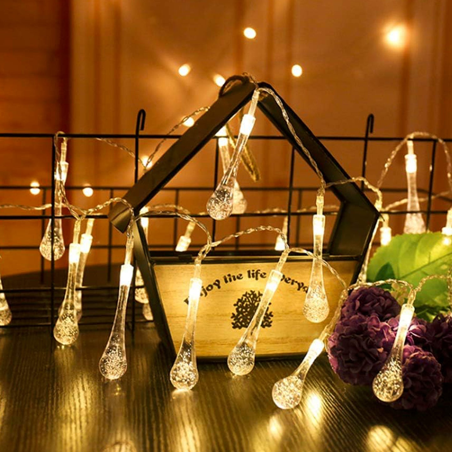 Decorative Led Lighting Chain With Crystal Water Drop Bulbs 3 Mtr