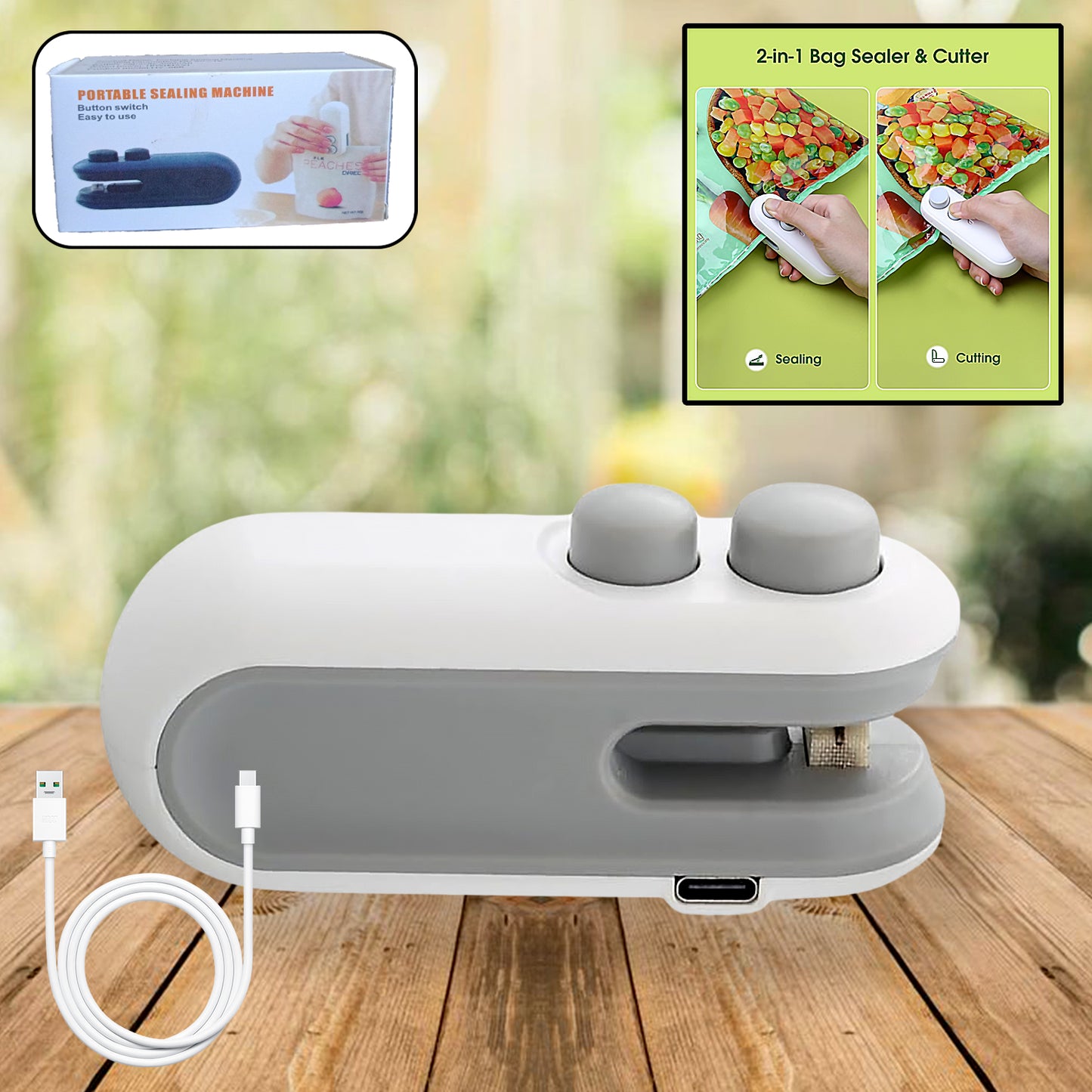 Mini Bag Sealer – 2 in 1 Heat Sealer & Cutter | USB Rechargeable Portable Food Sealing Machine for Snacks & Storage