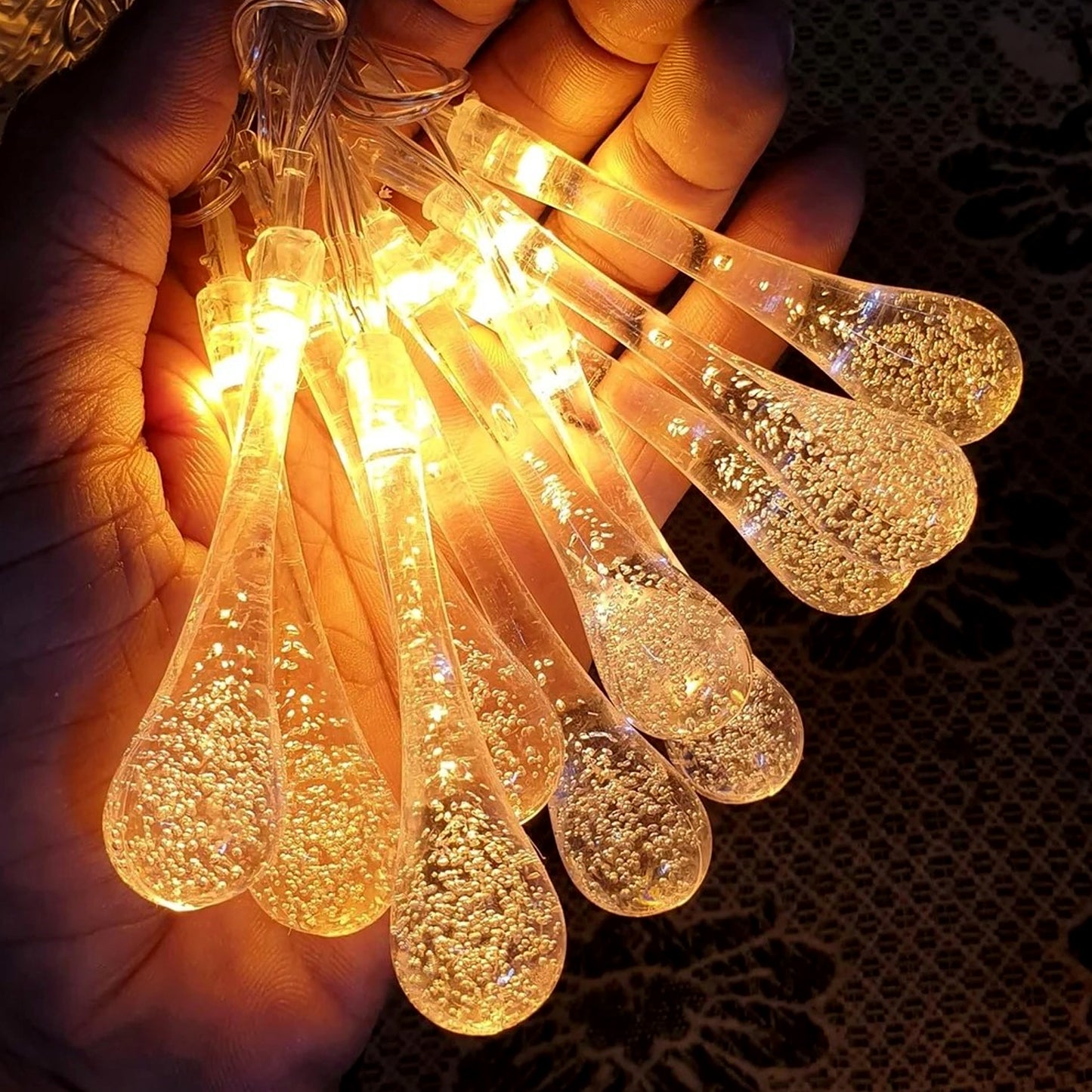 Decorative Led Lighting Chain With Crystal Water Drop Bulbs 3 Mtr