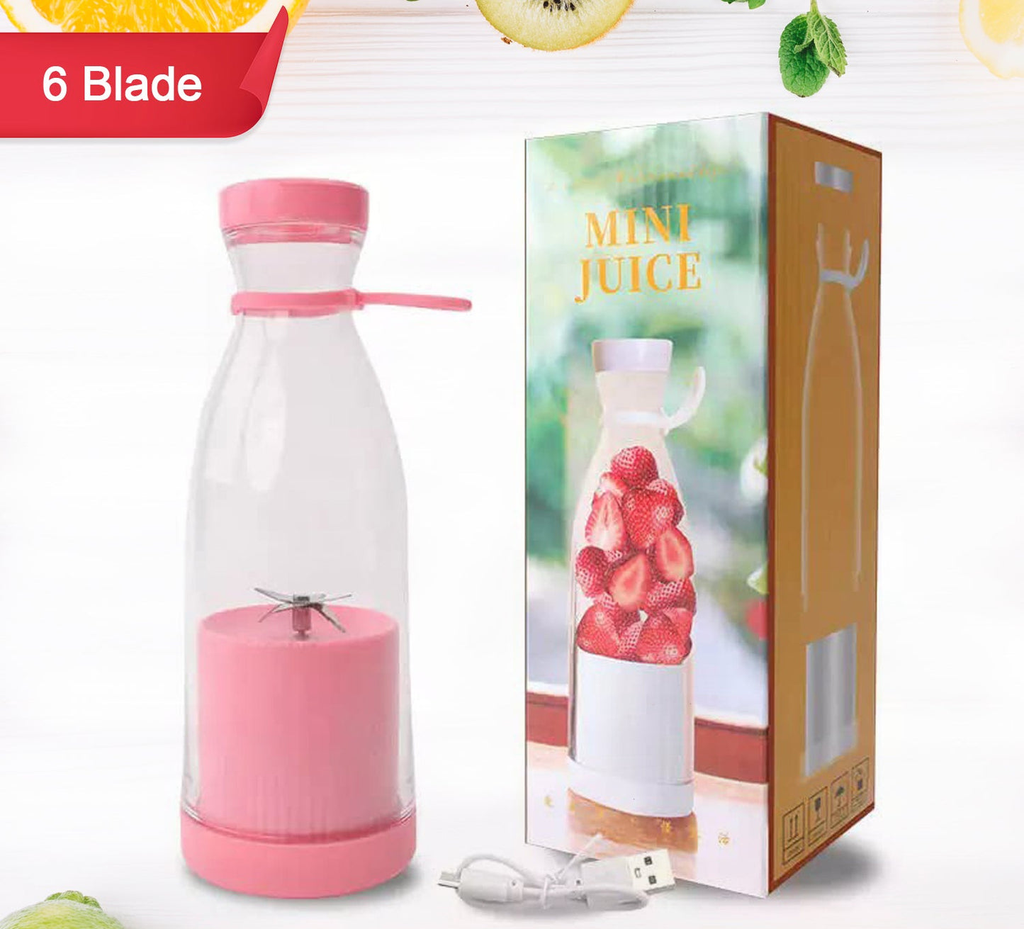 Portable Blender Juicer Bottle – 6 Blades, USB Rechargeable, 420ml Smoothie & Shake Maker