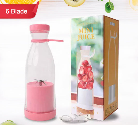Portable Blender Juicer Bottle – 6 Blades, USB Rechargeable, 420ml Smoothie & Shake Maker